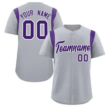 Custom Gray Purple Classic Style Personalized Full Button Authentic Baseball Jersey