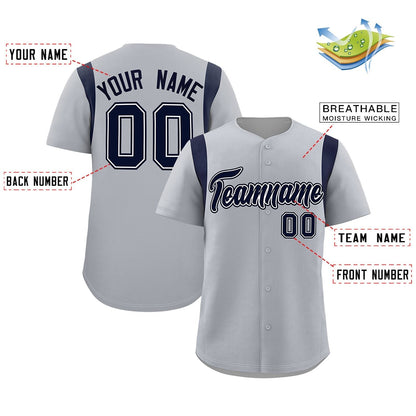 Custom Gray Navy Classic Style Personalized Full Button Authentic Baseball Jersey