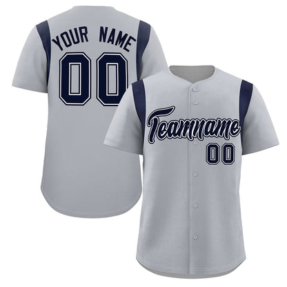 Custom Gray Navy Classic Style Personalized Full Button Authentic Baseball Jersey