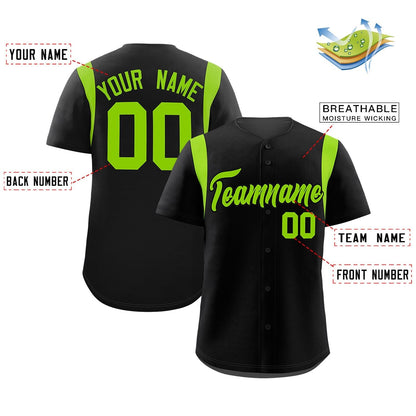 Custom Black Neon Green Classic Style Personalized Full Button Authentic Baseball Jersey