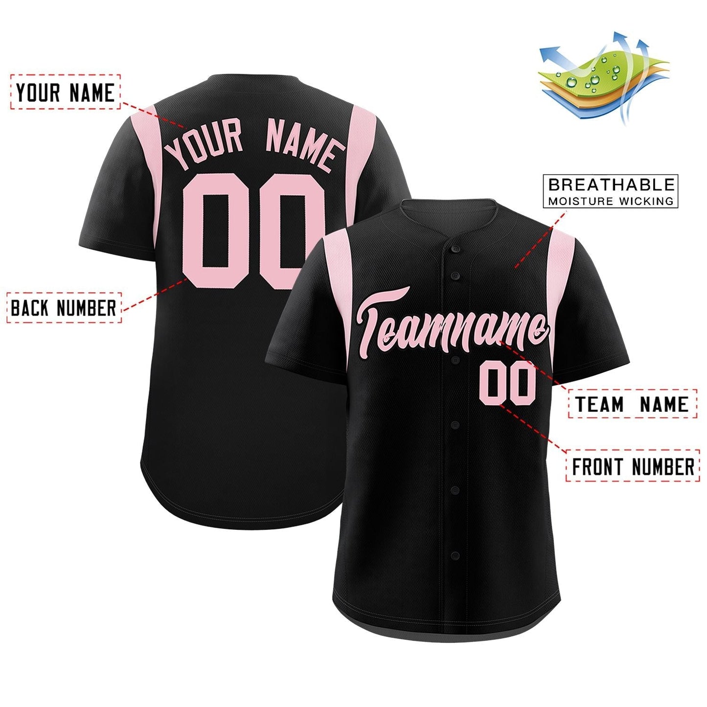 Custom Black Light Pink Classic Style Personalized Full Button Authentic Baseball Jersey