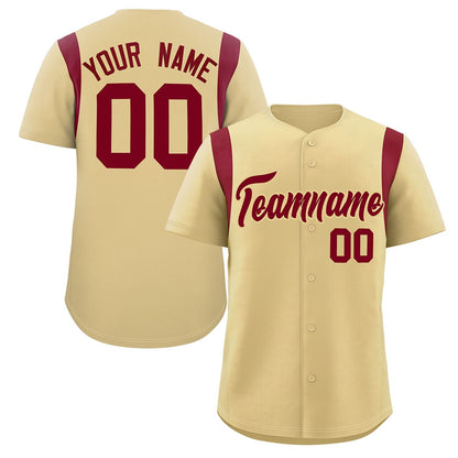 Custom Khaki Crimson Classic Style Personalized Full Button Authentic Baseball Jersey