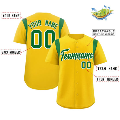 Custom Gold Kelly Green Classic Style Personalized Full Button Authentic Baseball Jersey