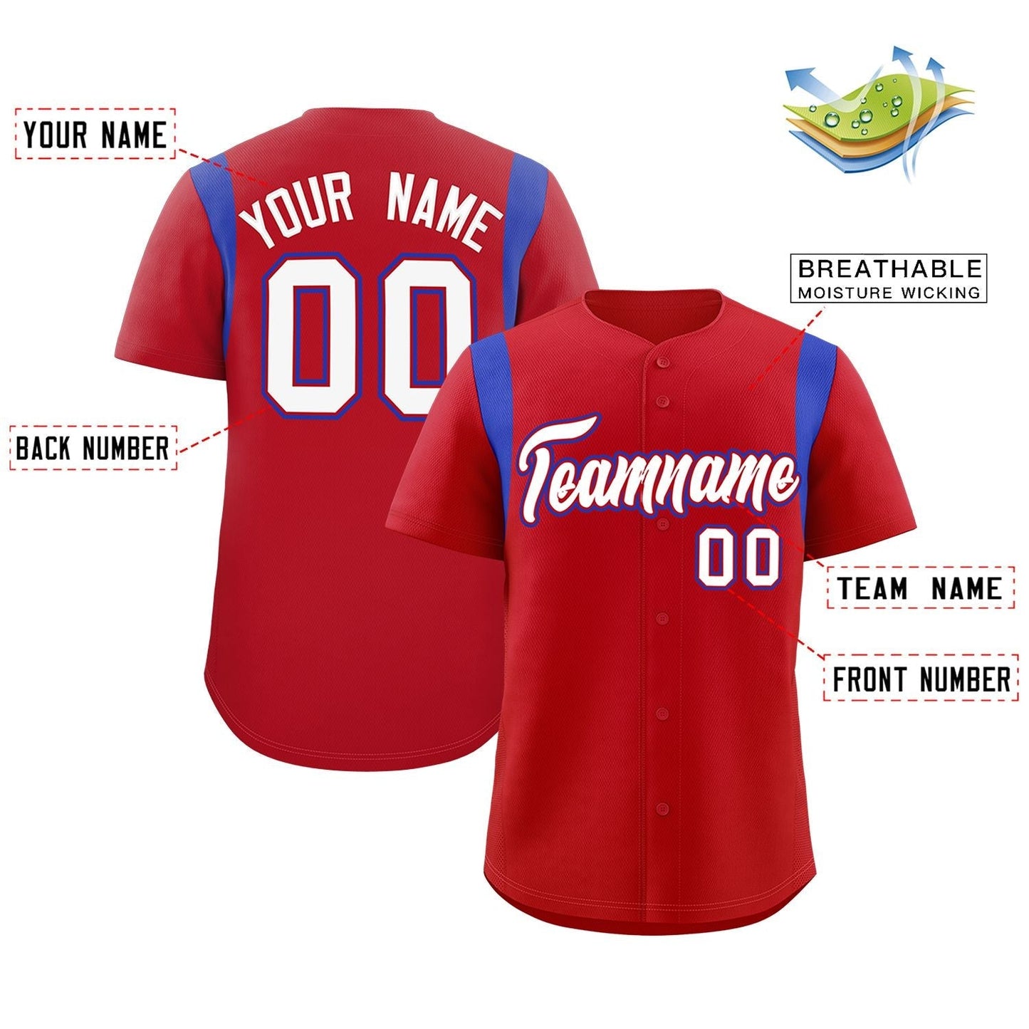 Custom Red Royal Classic Style Personalized Full Button Authentic Baseball Jersey