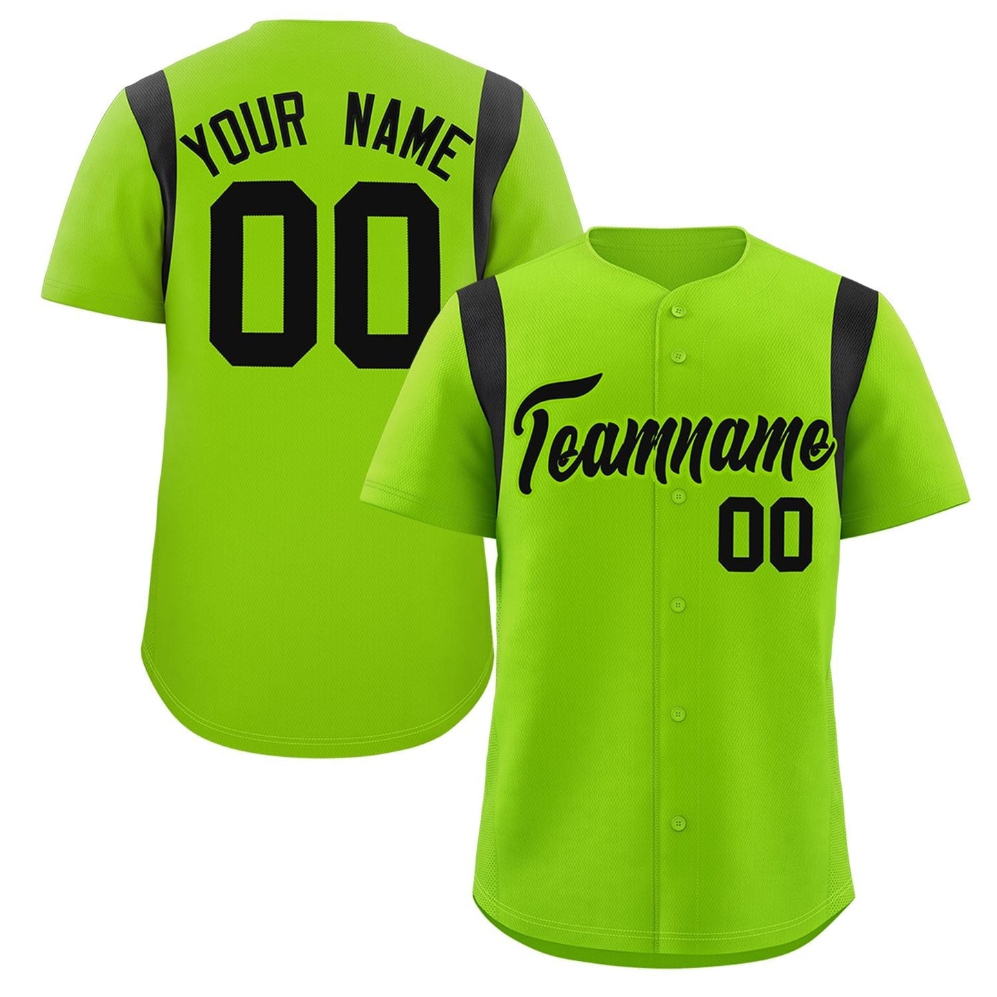 Custom Neon Green Black Classic Style Personalized Full Button Authentic Baseball Jersey