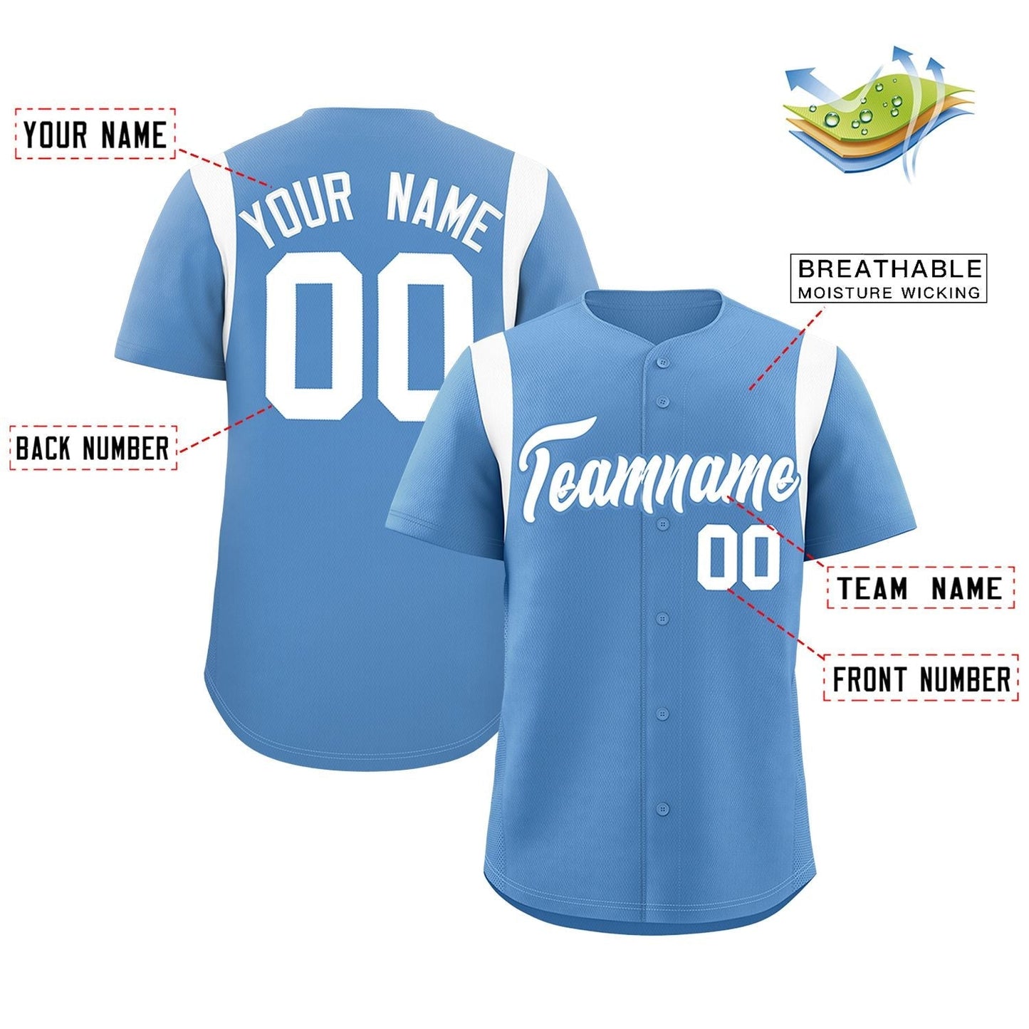 Custom Light Blue White Classic Style Personalized Full Button Authentic Baseball Jersey