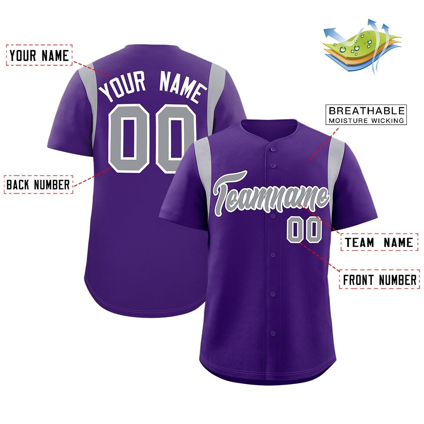 Custom Purple Gray Classic Style Personalized Full Button Authentic Baseball Jersey