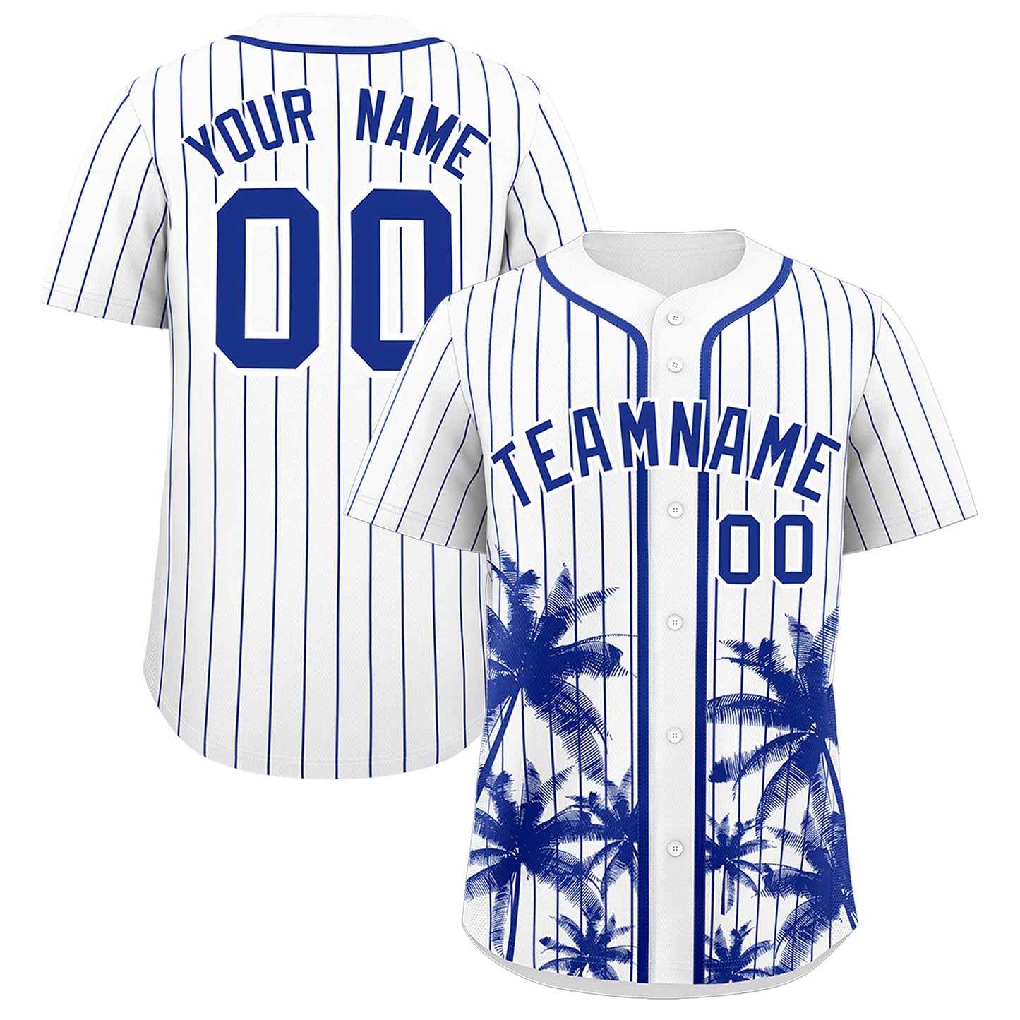 Custom White Royal Pinstripe Coconut Tree Pattern Authentic Baseball Jersey