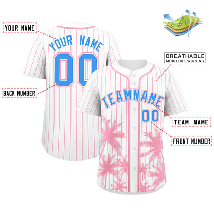 Custom White Light Pink Pinstripe Coconut Tree Pattern Authentic Baseball Jersey