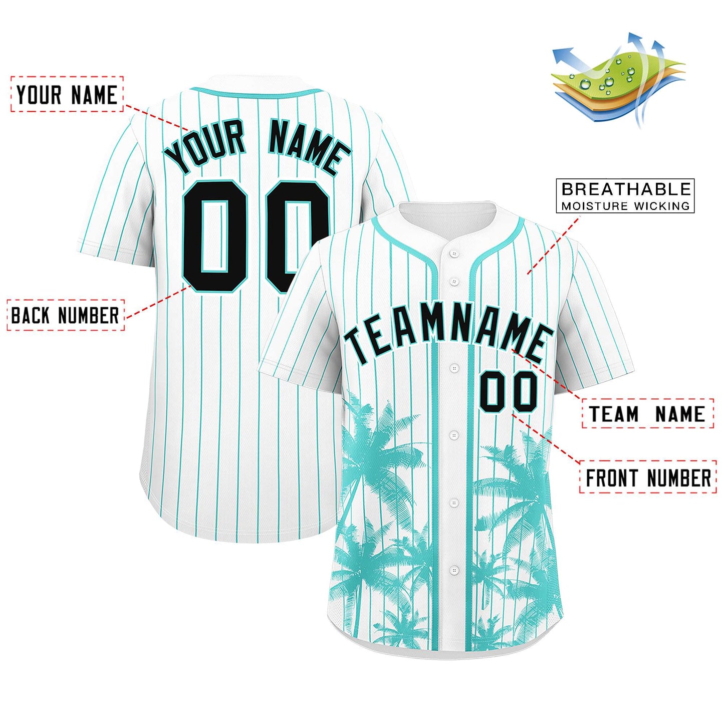 Custom White Bright Green Pinstripe Coconut Tree Pattern Authentic Baseball Jersey