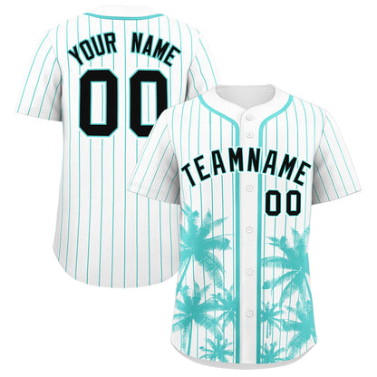 Custom White Bright Green Pinstripe Coconut Tree Pattern Authentic Baseball Jersey