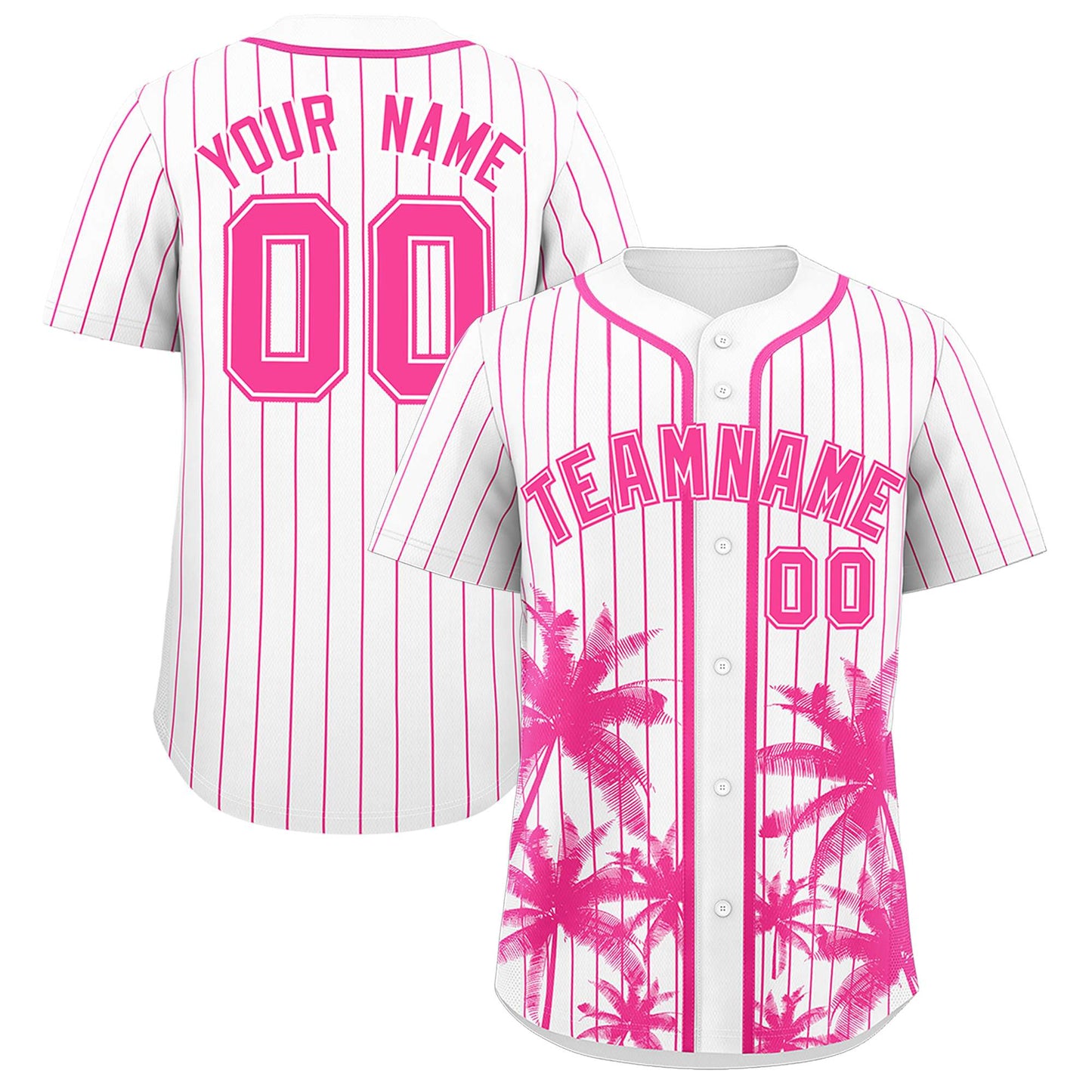 Custom White Pink Pinstripe Coconut Tree Pattern Authentic Baseball Jersey