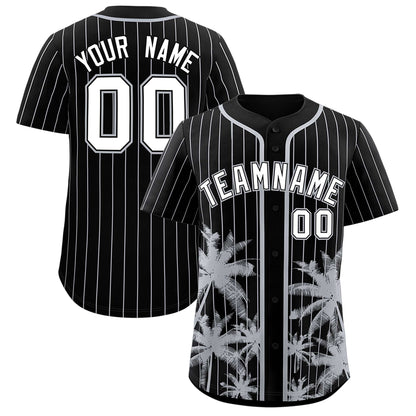 Custom Black Gray Pinstripe Coconut Tree Pattern Authentic Baseball Jersey