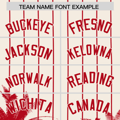 Custom Cream Red Pinstripe Coconut Tree Pattern Authentic Baseball Jersey