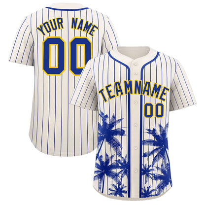 Custom Cream Royal Pinstripe Coconut Tree Pattern Authentic Baseball Jersey