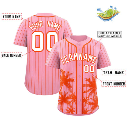 Custom Light Pink Orange Pinstripe Coconut Tree Pattern Authentic Baseball Jersey