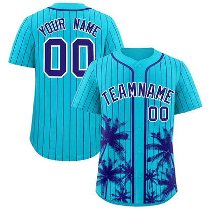 Custom Sky Blue Royal Pinstripe Coconut Tree Pattern Authentic Baseball Jersey