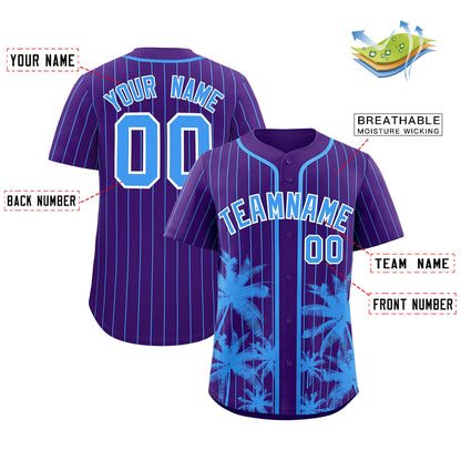 Custom Purple Powder Blue Pinstripe Coconut Tree Pattern Authentic Baseball Jersey