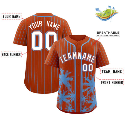 Custom Texas Orange Light Blue Pinstripe Coconut Tree Pattern Authentic Baseball Jersey