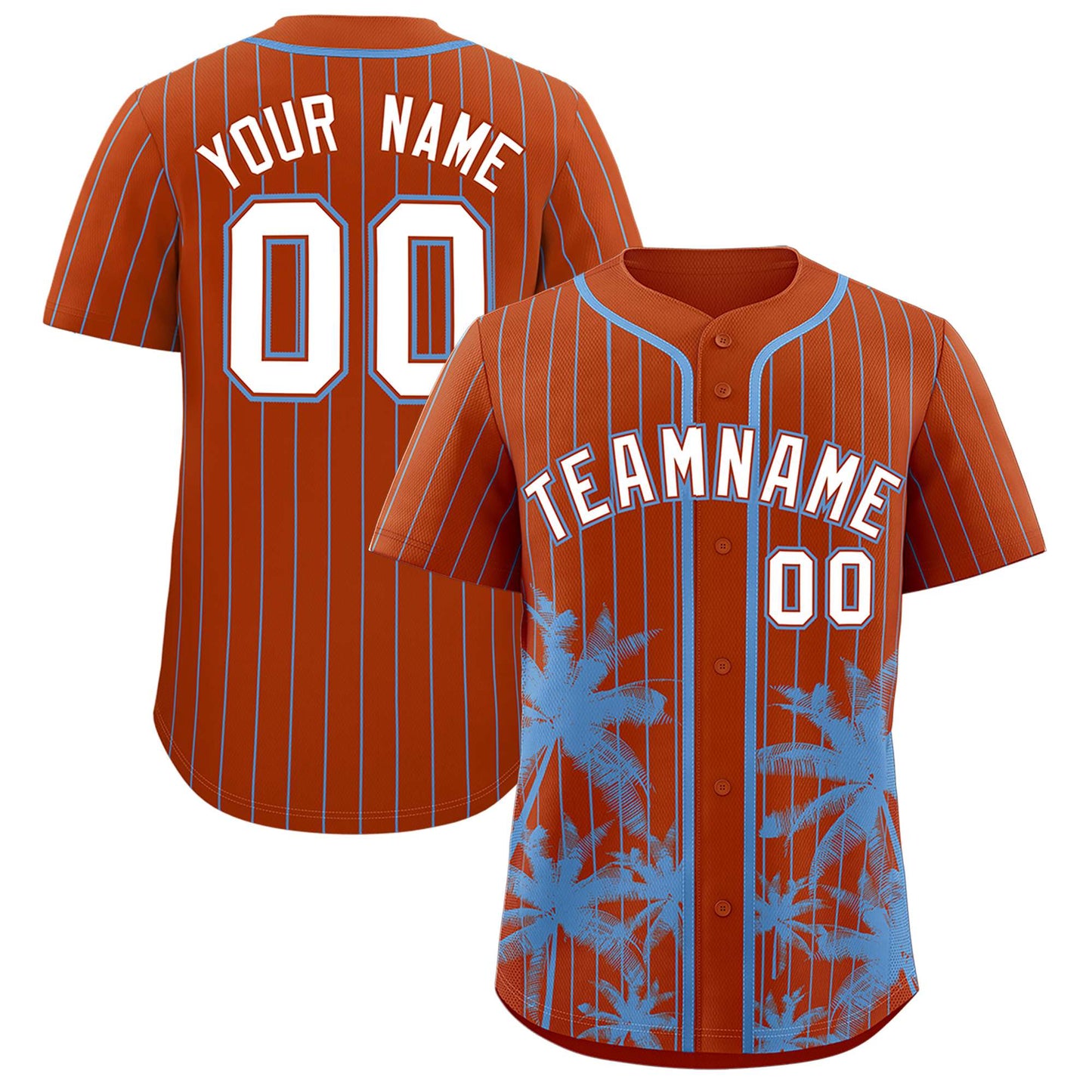 Custom Texas Orange Light Blue Pinstripe Coconut Tree Pattern Authentic Baseball Jersey