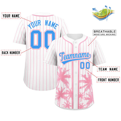 Custom White Light Pink Pinstripe Coconut Tree Pattern Authentic Baseball Jersey