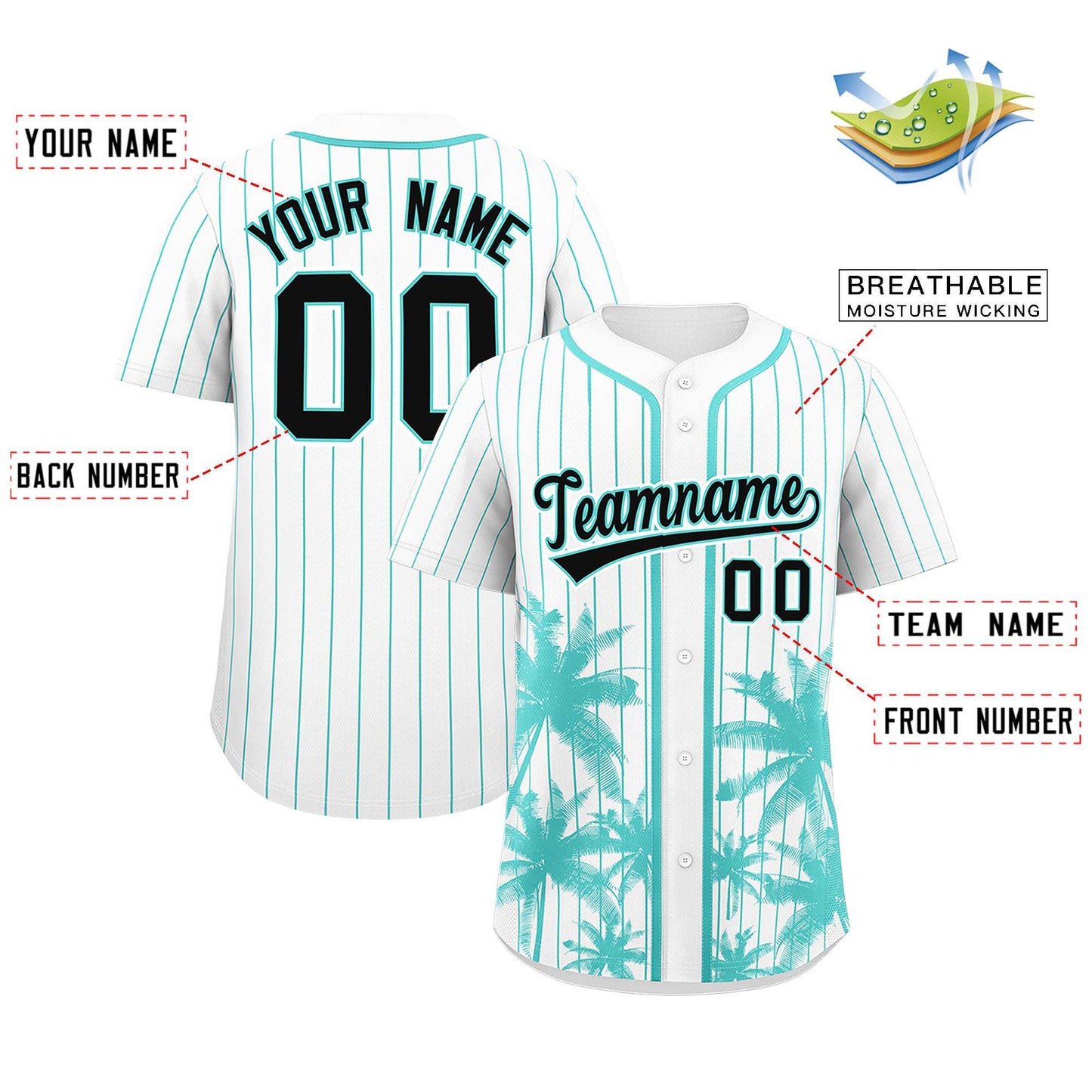 Custom White Bright Green Pinstripe Coconut Tree Pattern Authentic Baseball Jersey