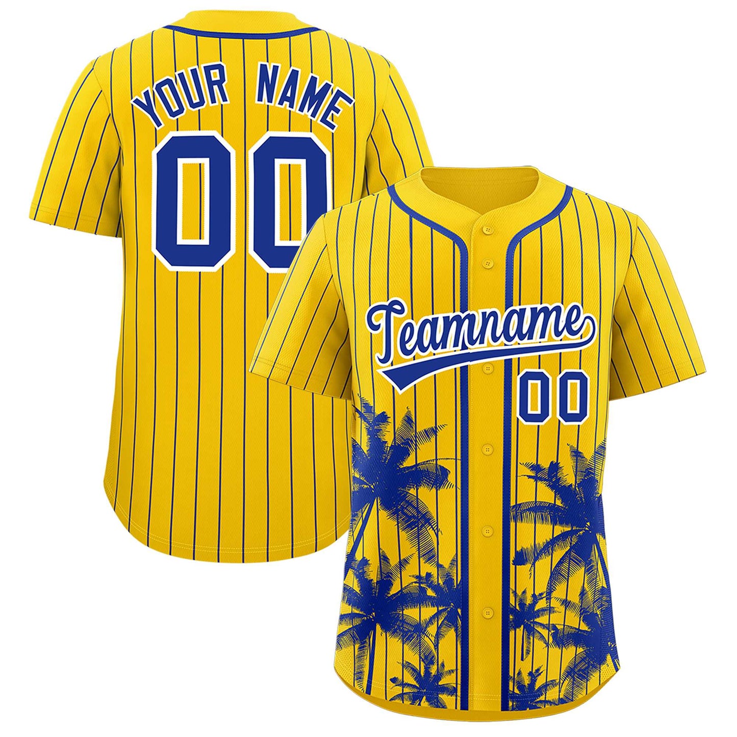 Custom Gold Royal Pinstripe Coconut Tree Pattern Authentic Baseball Jersey