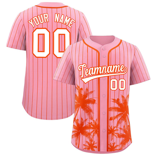 Custom Light Pink Orange Pinstripe Coconut Tree Pattern Authentic Baseball Jersey