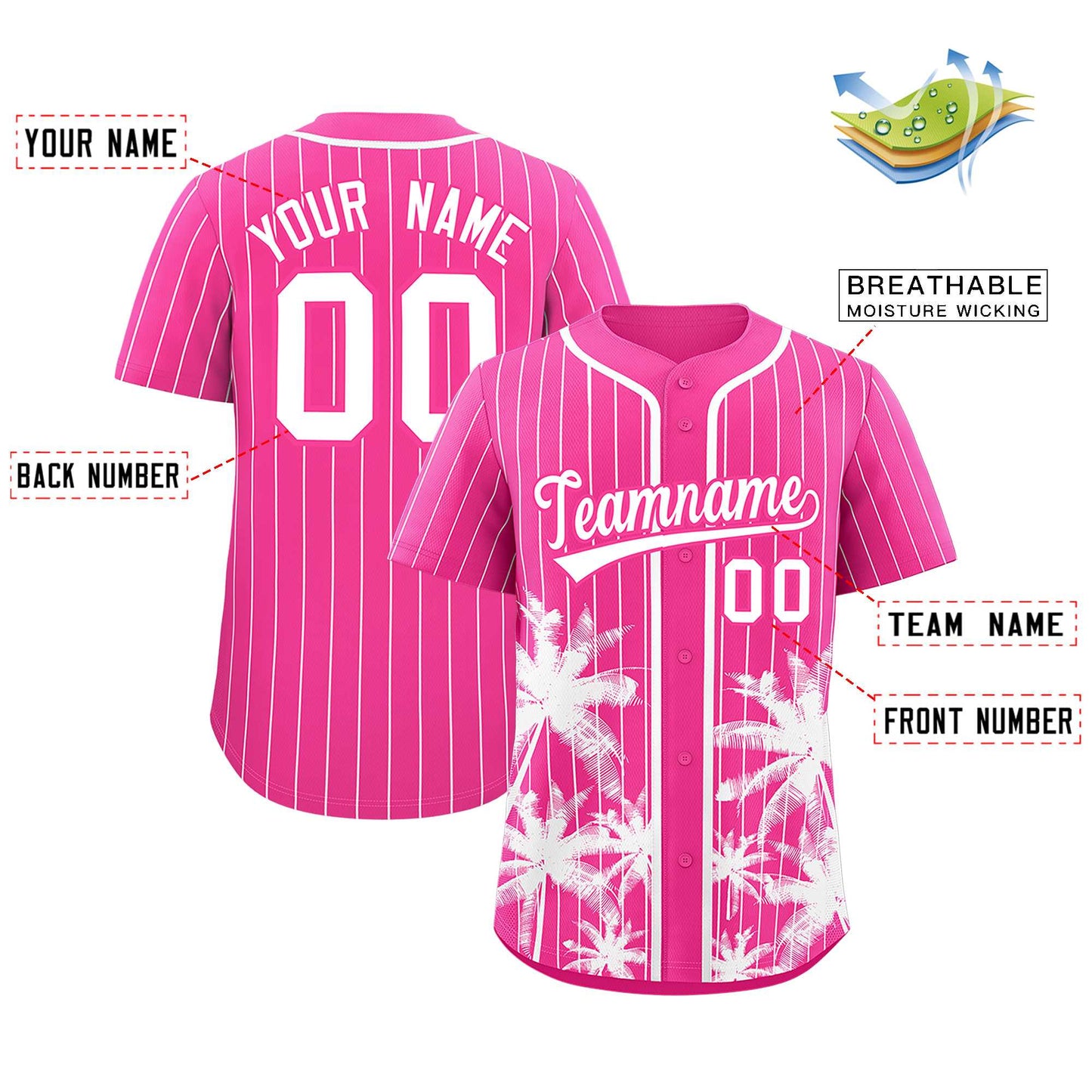 Custom Pink White Pinstripe Coconut Tree Pattern Authentic Baseball Jersey