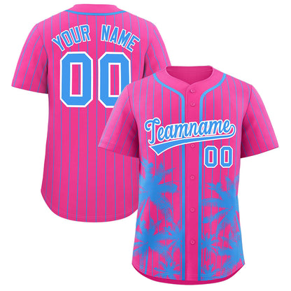 Custom Pink Powder Blue Pinstripe Coconut Tree Pattern Authentic Baseball Jersey