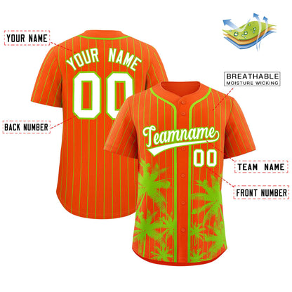 Custom Orange Neon Green Pinstripe Coconut Tree Pattern Authentic Baseball Jersey