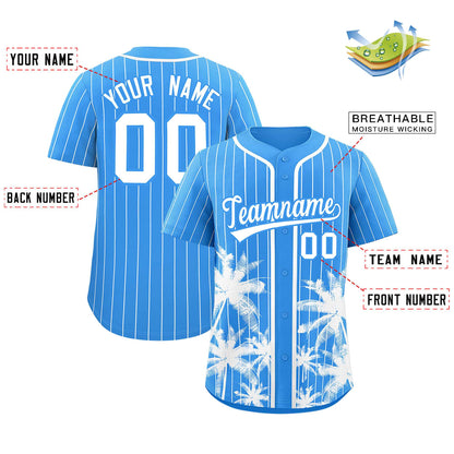 Custom Powder Blue White Pinstripe Coconut Tree Pattern Authentic Baseball Jersey