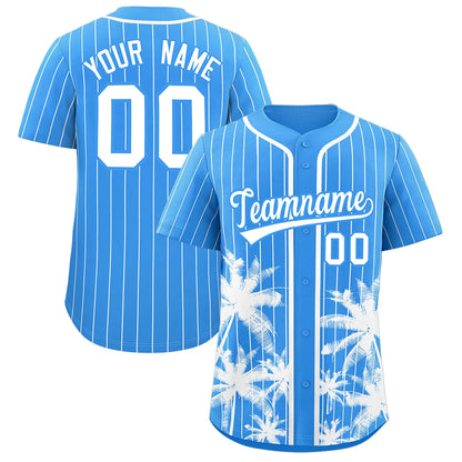 Custom Powder Blue White Pinstripe Coconut Tree Pattern Authentic Baseball Jersey