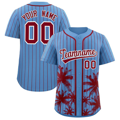 Custom Light Blue Crimson Pinstripe Coconut Tree Pattern Authentic Baseball Jersey