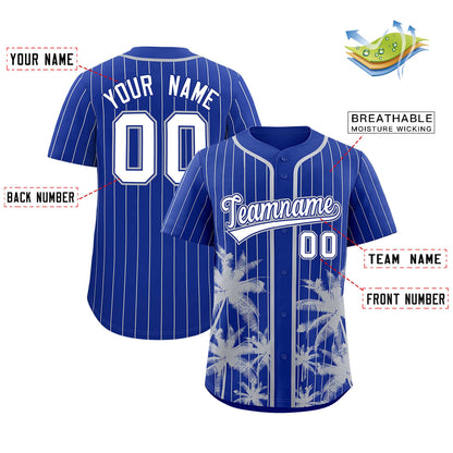 Custom Royal Gray Pinstripe Coconut Tree Pattern Authentic Baseball Jersey