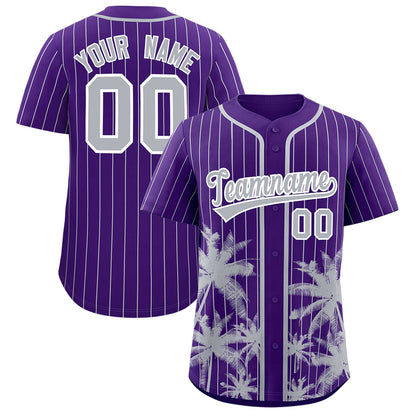 Custom Purple Gray Pinstripe Coconut Tree Pattern Authentic Baseball Jersey