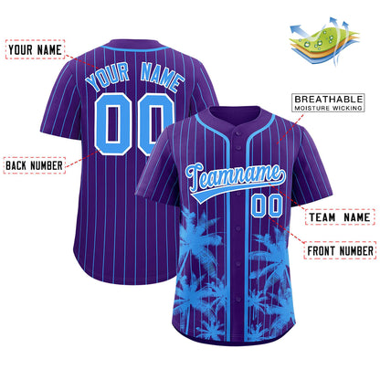 Custom Purple Powder Blue Pinstripe Coconut Tree Pattern Authentic Baseball Jersey