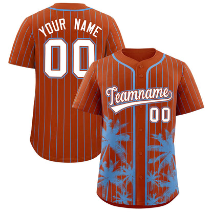 Custom Texas Orange Light Blue Pinstripe Coconut Tree Pattern Authentic Baseball Jersey