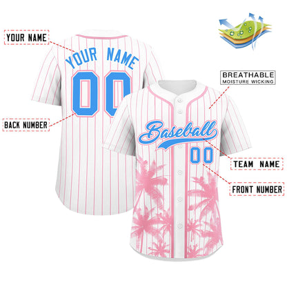 Custom White Light Pink Pinstripe Coconut Tree Pattern Authentic Baseball Jersey