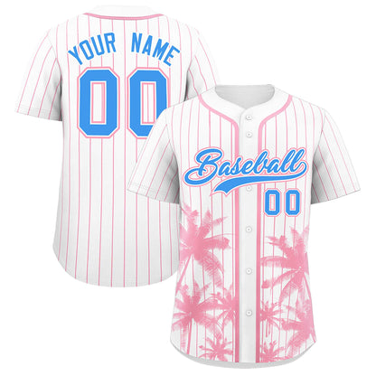 Custom White Light Pink Pinstripe Coconut Tree Pattern Authentic Baseball Jersey