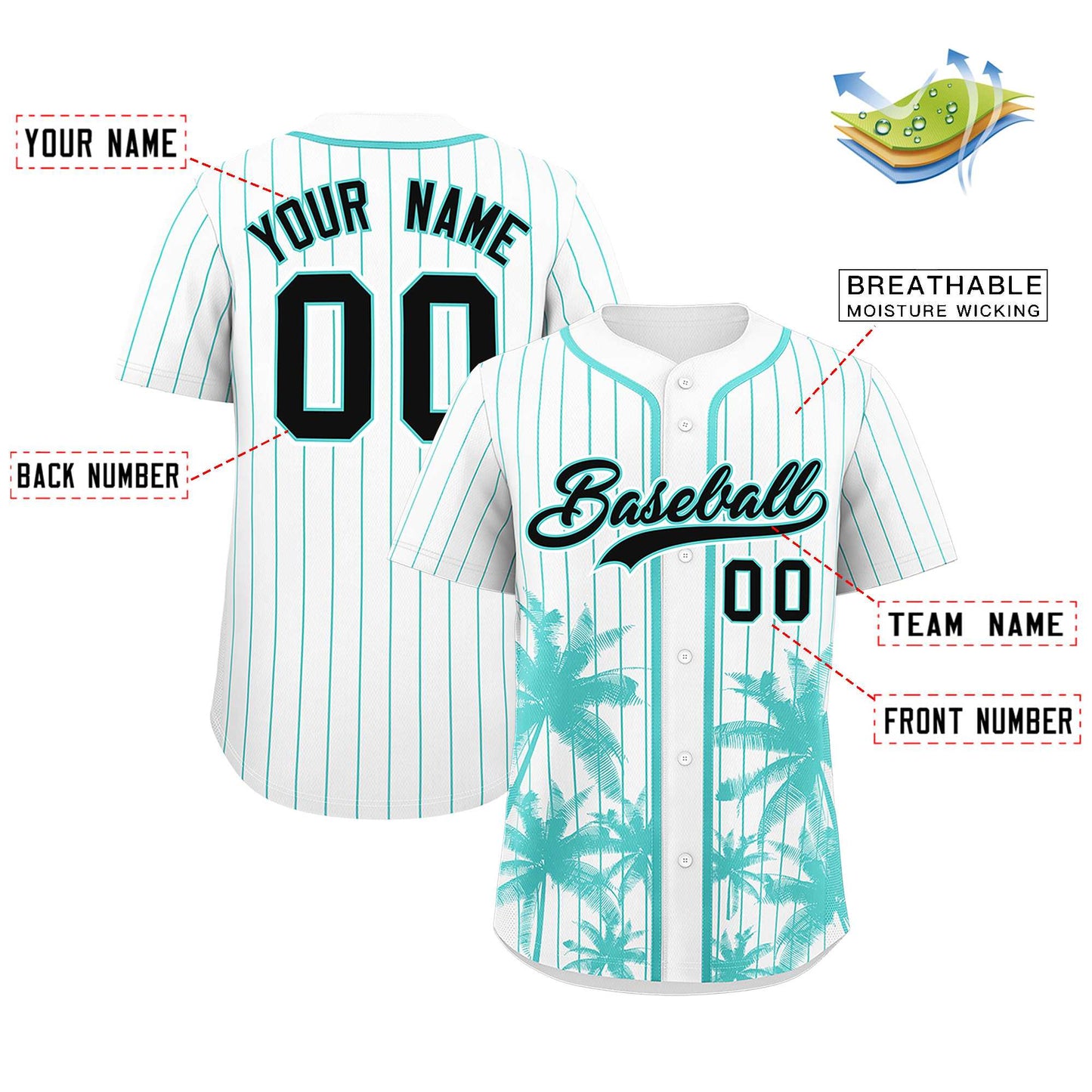 Custom White Bright Green Pinstripe Coconut Tree Pattern Authentic Baseball Jersey