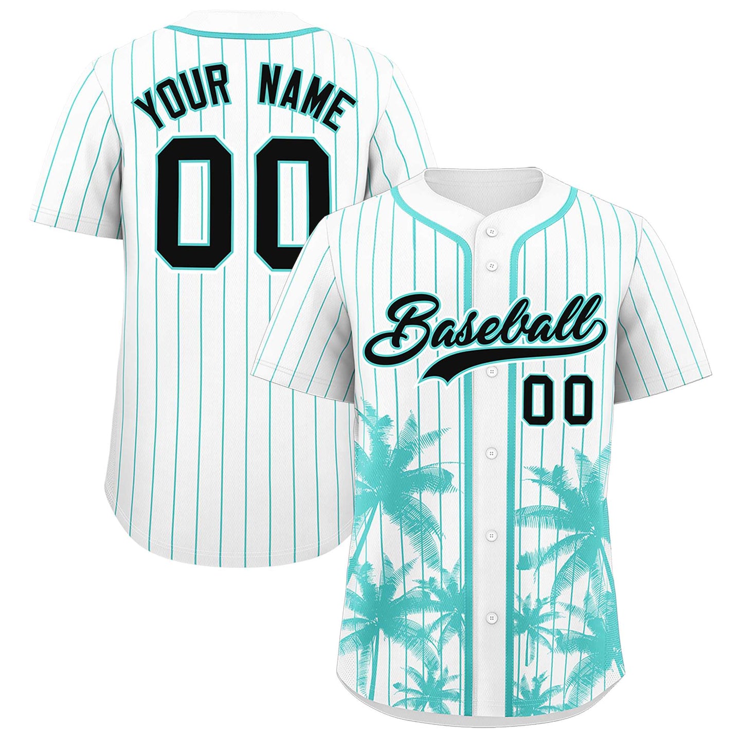 Custom White Bright Green Pinstripe Coconut Tree Pattern Authentic Baseball Jersey