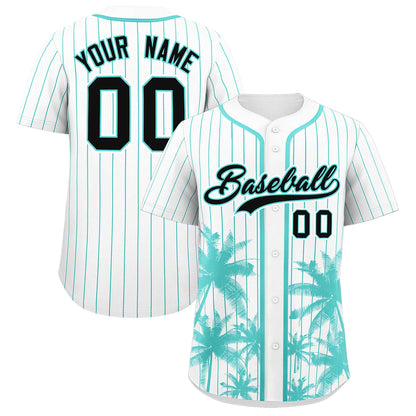 Custom White Bright Green Pinstripe Coconut Tree Pattern Authentic Baseball Jersey