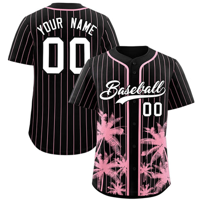 Custom Black Light Pink Pinstripe Coconut Tree Pattern Authentic Baseball Jersey