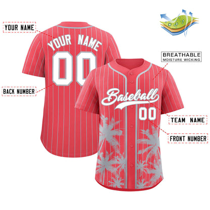 Custom Light Red Gray Pinstripe Coconut Tree Pattern Authentic Baseball Jersey