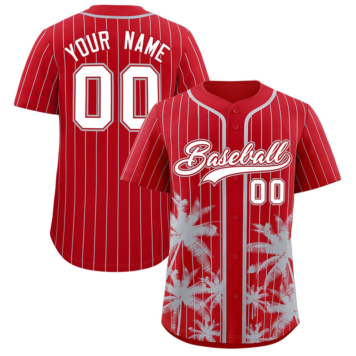 Custom Red Gray Pinstripe Coconut Tree Pattern Authentic Baseball Jersey