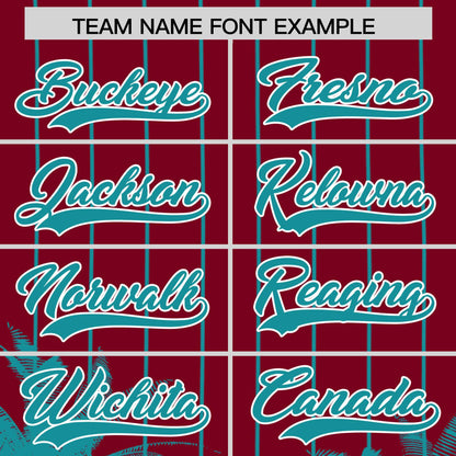 Custom Crimson Aqua Pinstripe Coconut Tree Pattern Authentic Baseball Jersey