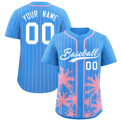 Custom Powder Blue Light Pink Pinstripe Coconut Tree Pattern Authentic Baseball Jersey