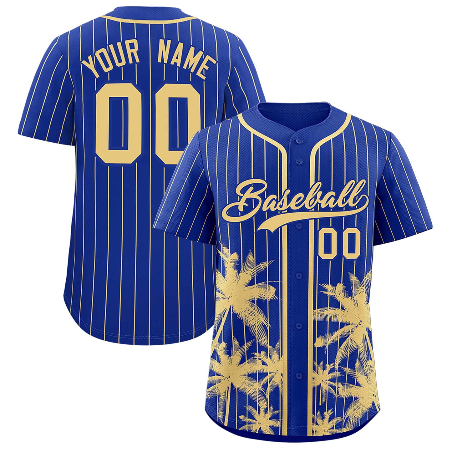 Custom Royal Khaki Pinstripe Coconut Tree Pattern Authentic Baseball Jersey