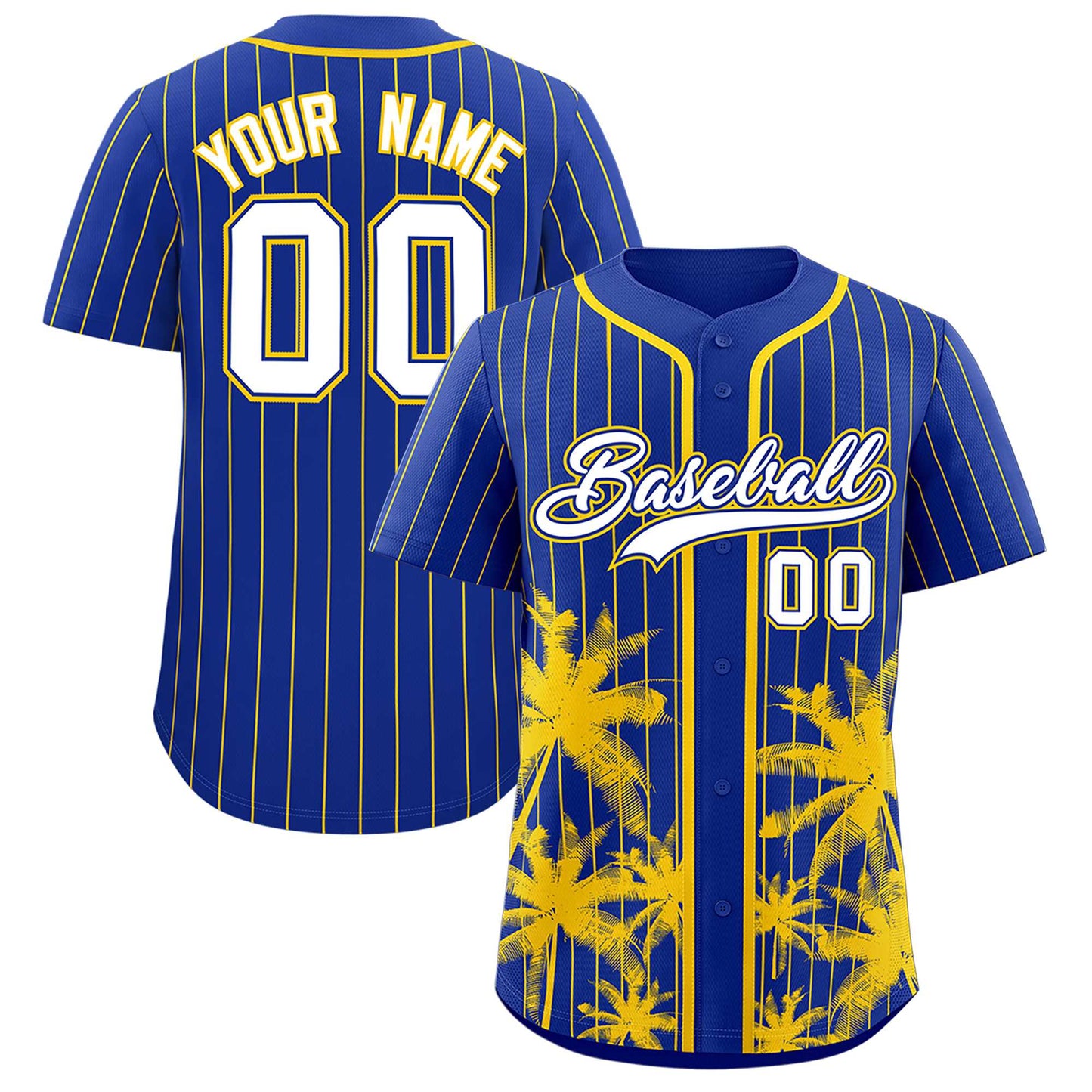 Custom Royal Gold Pinstripe Coconut Tree Pattern Authentic Baseball Jersey